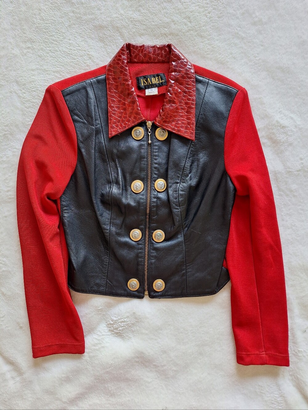 Isabel USA Vintage Genuine Leather Moto Jacket Red Black S Read Description